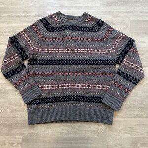J.Crew‎ 100% Lambswool Fair Isle Sweater Gray Multicolor Men’s Size L